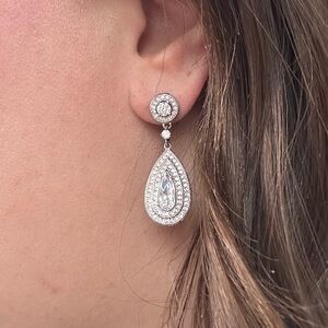 Silver Cubic Zirconia Teardrop Earrings
